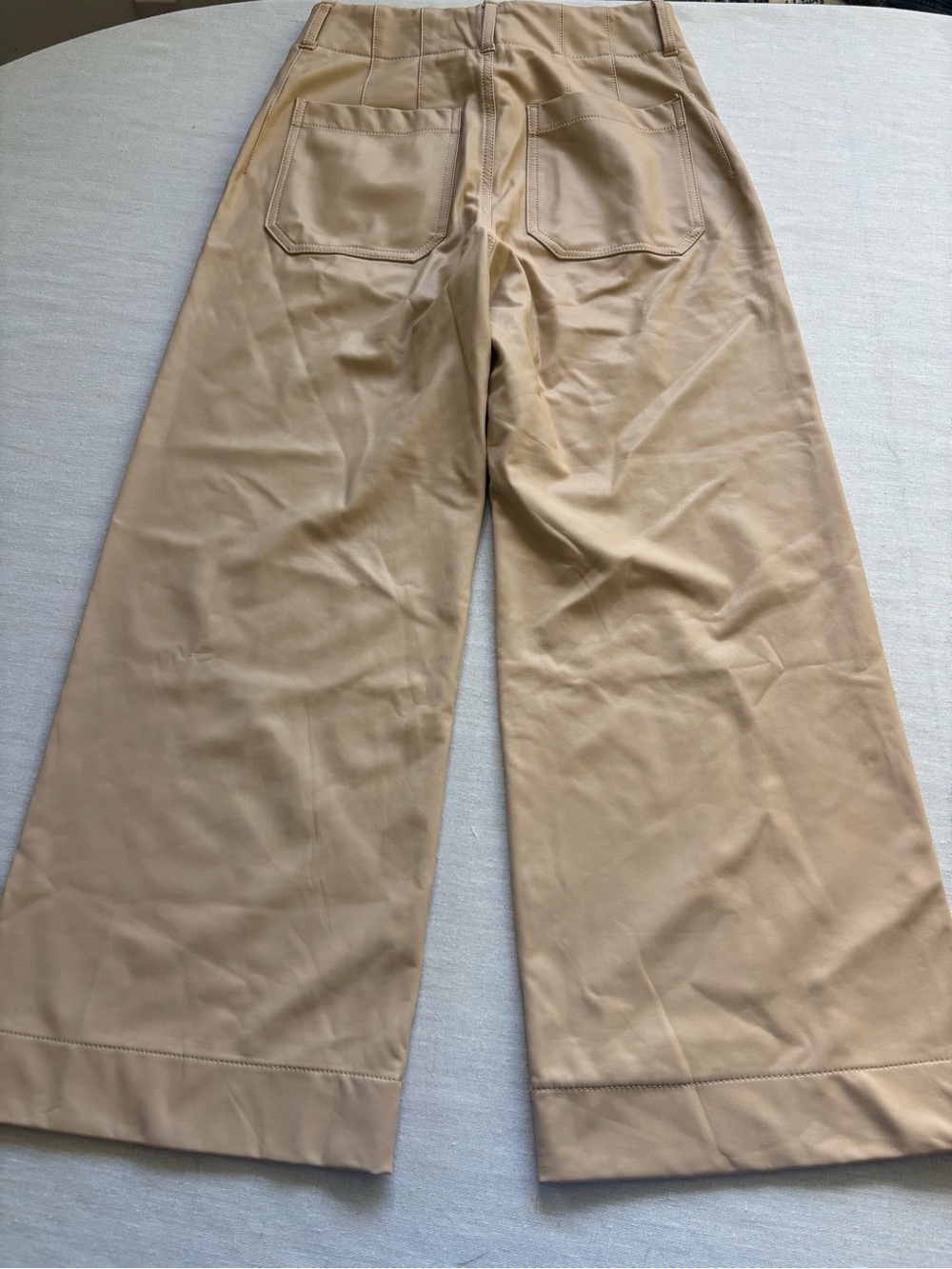 NWT Anthropologie Maeve Colette Beige Faux Leather Wide Leg Crop Pants 27 - Picture 4 of 10